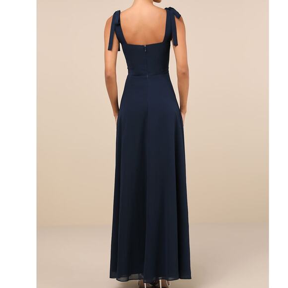 Lulus NWT Love Me Forever Navy Blue Tie-Strap Square Neck A-Line Maxi Dress XL - Picture 6 of 10